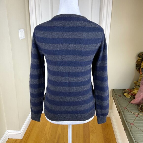 J. Crew Gray and Blue Striped V-Neck Sweater - Picture 3 of 7